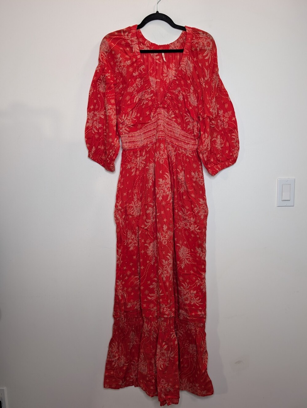 Free People Golden Hour Maxi Dress Red Floral Boho Prairie Romantic Medium - Picture 2 of 7